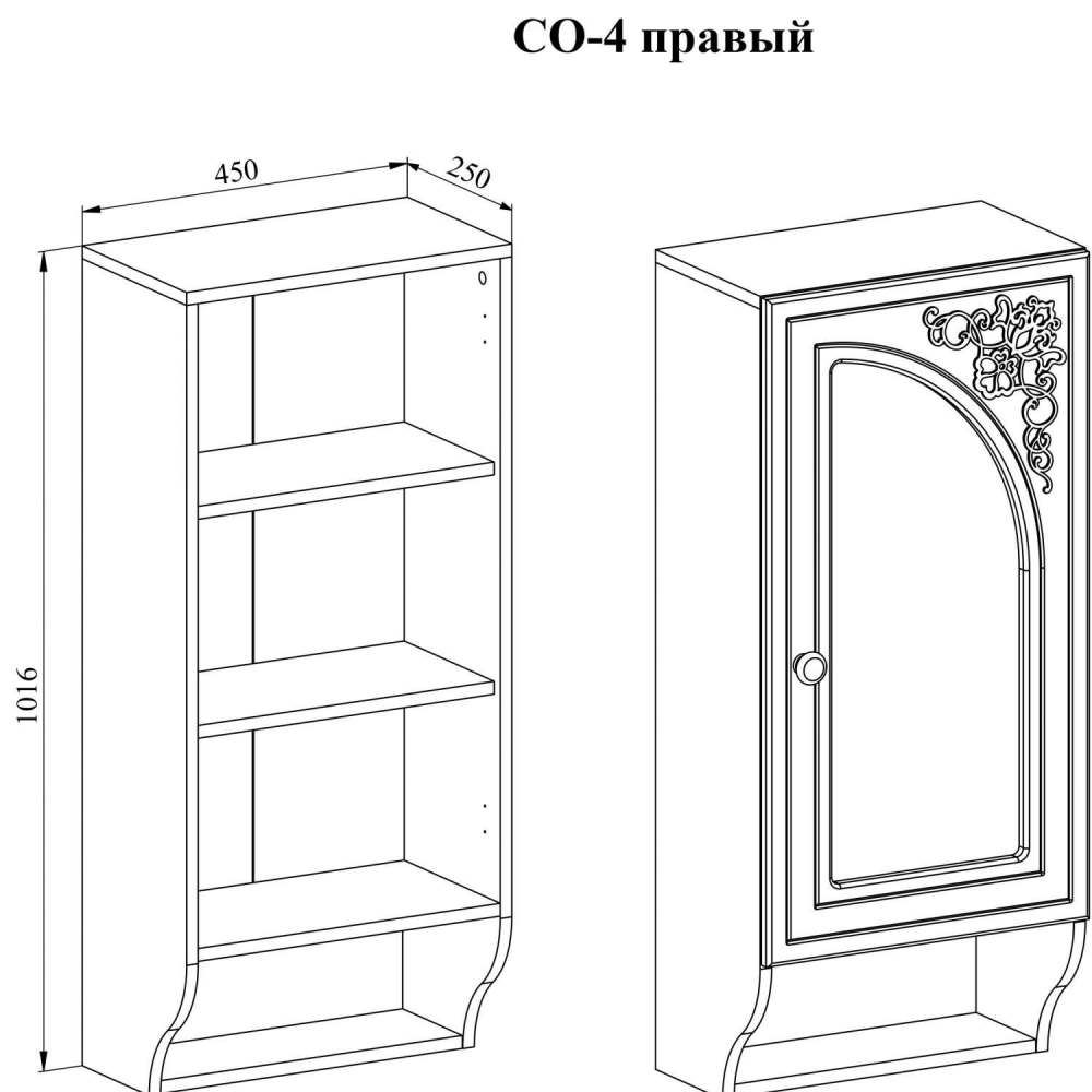 Шкаф навесной «Соня» СО-4К правый Мята/салат шагрень